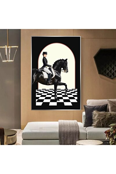 Markazip Gümüş Metal Çerçeveli Hermes Atlı Kadın Kanvas Tablo 70x100cm TLH5-K