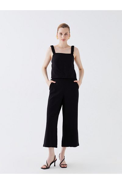 LC Waikiki Square Neck Straight Strap Crop Linen Look Women's Blouse