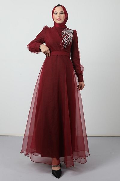 Giza Giyim Hijab Evening Dress Claret Red