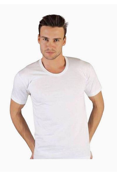Tutku Men's White Combed Cotton Crew Neck Half Sleeve Undershirt Mrtb2 New Season (6 Pieces Economical Pack)