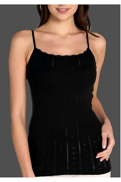 Tutku Women's Black 6-Pack Jacquard Cotton Thread Strap Undershirt New Season