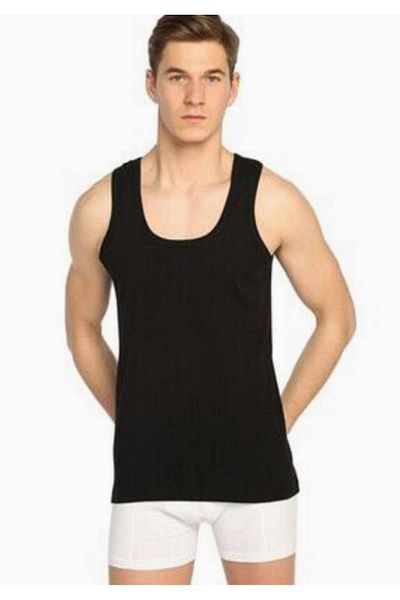 Tutku Men's Black Cotton Combed Cotton Undershirt Pack of 6 0102 New Season