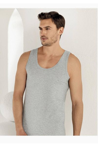 Şahinler Men's Gray Wide Strap Combed Cotton Undershirt M New Season (6 Pieces Economical Pack)