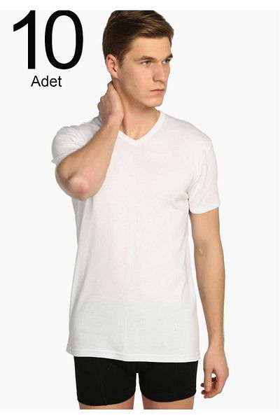 Tutku Ανδρικό εσώρουχο 10 Pack με ριμπ V λαιμόκοψη Elf568tccm10 Νέα σεζόν