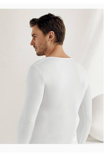 Şahinler Men's White Long Sleeve V-Neck Lycra Single Jersey Undershirt M New Season (6 Pieces Economic Package)