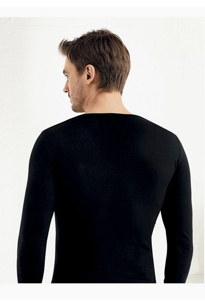 Şahinler Men's Black Long Sleeve V-Neck Lycra Single Jersey Undershirt M New Season (6 Pieces Economic Package)