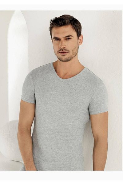Şahinler Gray V-Neck Lycra Men's Athlete - Short Sleeve, M Size, New Season (9 Pieces Economic Pack)