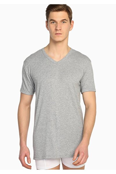 Tutku Men's Gray 2 Pack Ribbed V-Neck Undershirt Elf568tccm2 New Season