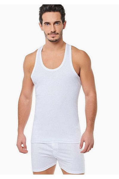 Tutku New Season Men's White 3-Pack Cotton Ribbed Athlete Tank Top