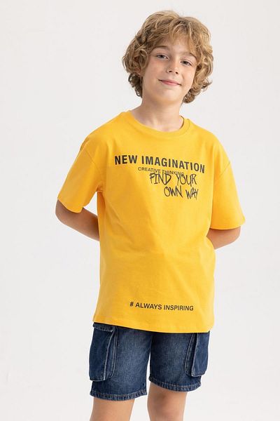 DeFacto Boy's Oversize Fit Crew Neck Printed Short Sleeve T-Shirt