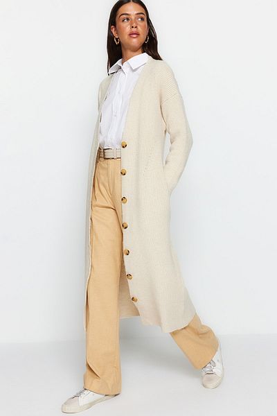 Trendyol Modest Stone Button Detailed Long Thessaloniki Knit Cardigan TCTAW24TH00042