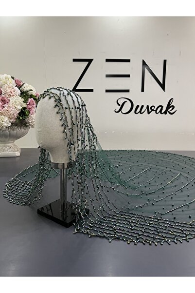 ZEN DUVAK Yeşil Nakışlı Gelin Duvağı