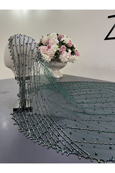 ZEN DUVAK Yeşil Nakışlı Gelin Duvağı