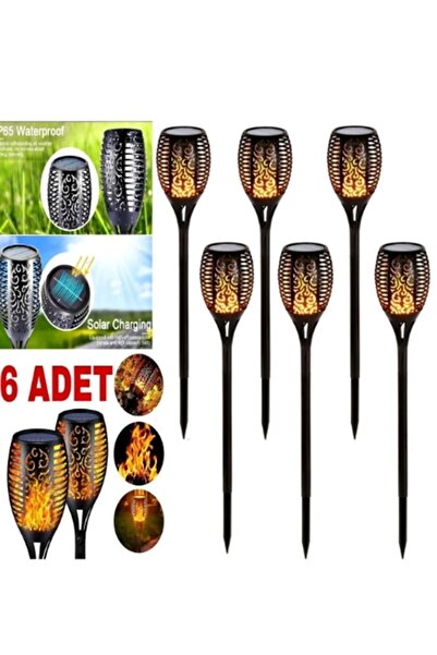 gaman 6 Lı Alev Efektli Solar Bahçe Lambası Peyzaj Havuz Kenarı Veranda Güneş...