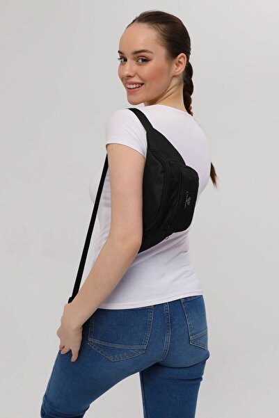 D'VERS Unisex Black 2 Compartment Shoulder and Waist Bag