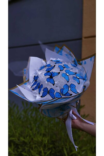 BYSHOPPİNG Led Işıklı Kelebek Buketi A Kalite Büyük Boy Anneler Günü Hediye Özel Mavi Kelebek Buketi Sevgili