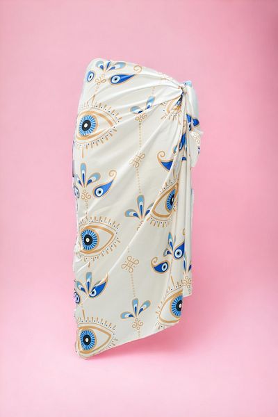 pistore White Eye Patterned Long Pareo Satin No Inner Display Women's Beach Dress New Season