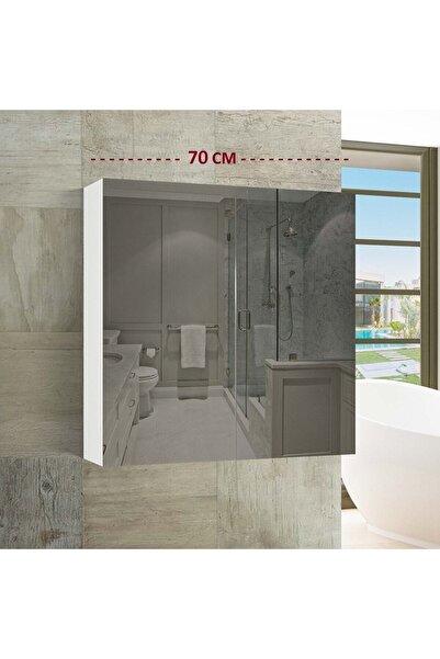 Thevida Çok Amaçlı Aynalı Banyo Dolabı 70x70 Beyaz Renk Lake
