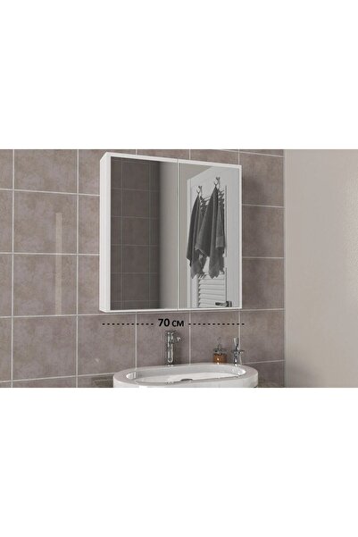 Thevida Çok Amaçlı Aynalı Banyo Dolabı 70x70 Beyaz Renk Lake