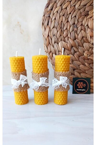 Petekoğlu (3 Adet ) 10cmx 3cm Sarma Dekoratif Takım Doğal Petek Balmumu Mum