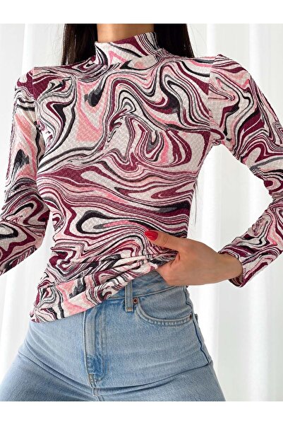 efstyle Дълъг ръкав с мотиви от еластична трикотажна материя и полуръкав тип ...