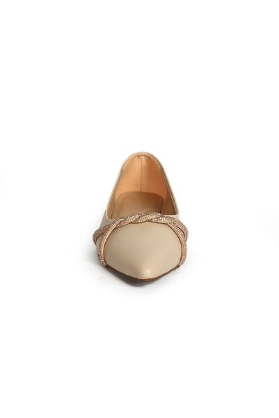 Bay Pablo L18 Cream Shiny Stone Scarf Detailed Ballerinas