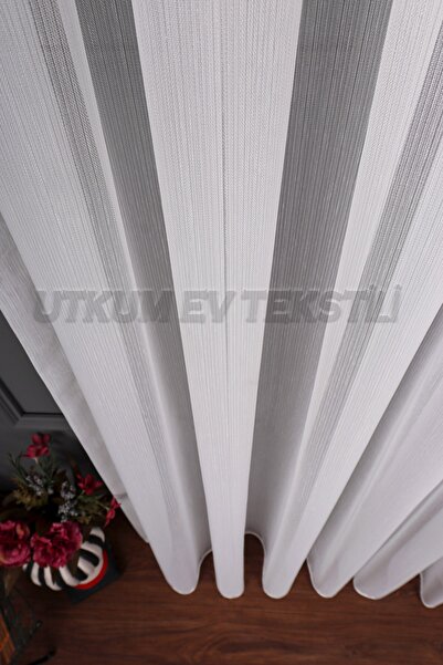 UTKUM EV TEKSTİL ÜRÜNLERİ Gümüş Simli Bambu Keten Tül Perde Akdz 1047 1/3 Sık Pile