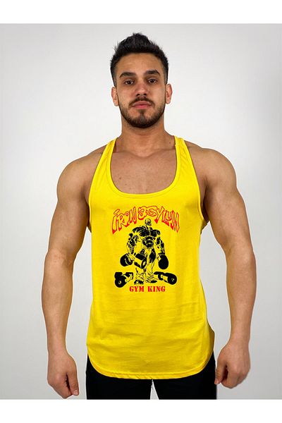 Black İstanbul Iron Asylum Gym King Printed Strappy Fitness Athlete