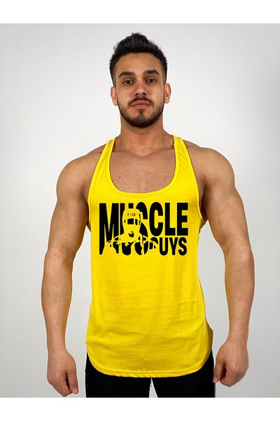 Black İstanbul Muscle Guys Printed Strappy Fitness Athlete