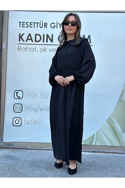 two in sis Ayrobin Μακρύ Φόρεμα Hijab Ρούχα Λινό Look Hijab Ρούχα