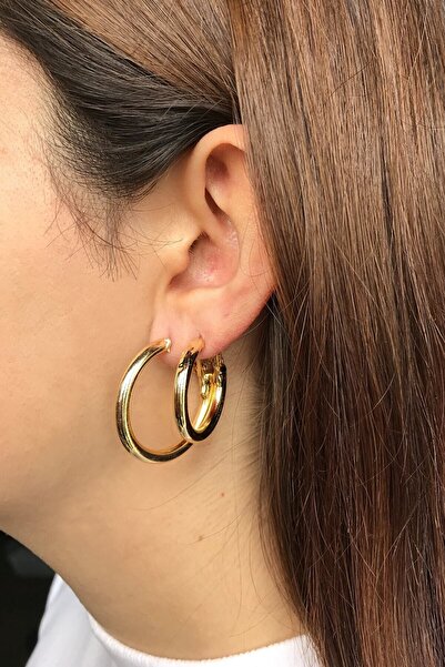 Bade Takı Kadın Gold Kalın Halka Küpe 4'lü Kombin Set