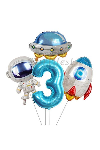 Parti Station Space Cosmic Galaxy Astronaut 3 Year Old Balloon Set Star Balloon Foil Set Concept Birthday Set