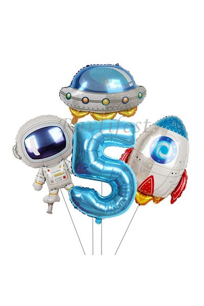 Parti Station Space Cosmic Galaxy Astronaut 5 Year Old Balloon Set Star Balloon Foil Set Concept Birthday Set