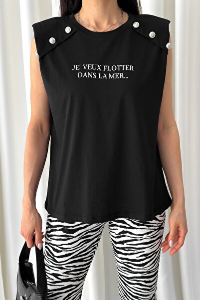 FEMELLE Women's Black New Season Sleeveless Padded T-Shirt