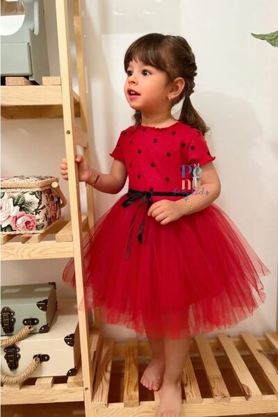 BLUE DREAM فستان بناتي منقط باللون الأحمر مع توتو