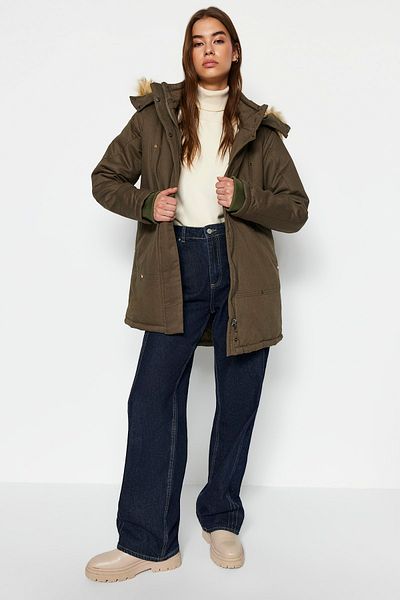 Trendyol Collection Khaki Fur Hooded Water Repellent Parka Coat TWOAW24KB00056