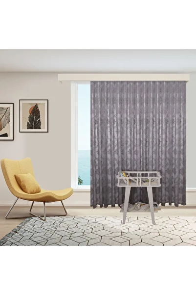 Ta-Ha Perde ve Halı Damaks Ottoman Pattern Gray Knitted Wrinkle-Free 1-2.5 Medium Pleated Tulle Curtain