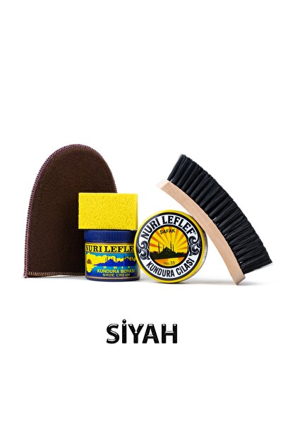 Nuri Leflef Ayakkabı Bakım Seti 5 Parça (boya+cila+fırça+sünger+kadife) Siyah