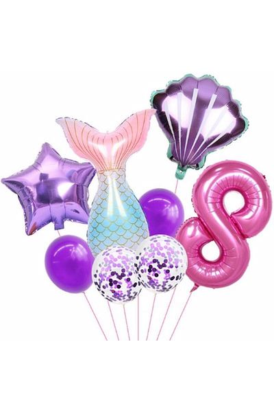 Parti Station Mermaid Concept 8 Year Old Balloon Mermaid Birthday Set Age Balloon Set