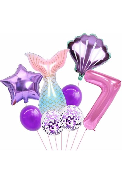 Parti Station مجموعة بالونات عيد ميلاد حورية البحر بعمر 7 سنوات من ميرميد كونسيبت