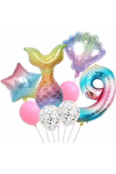 Parti Station مجموعة بالونات عيد ميلاد حورية البحر بعمر 9 سنوات من ميرميد كونسيبت