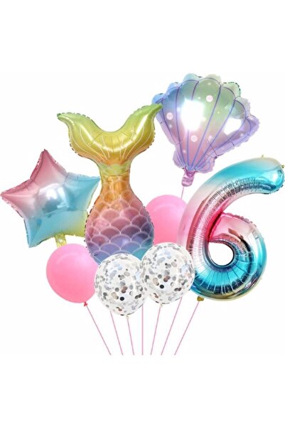 Parti Station مجموعة بالونات عيد ميلاد حورية البحر بعمر 6 سنوات من ميرميد كون...