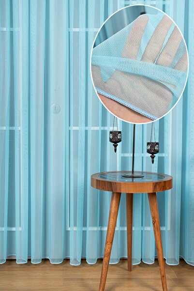 UTKUM EV TEKSTİL ÜRÜNLERİ Turkuaz Grek Tül Perde Petek Zemin 1/3 Sık Pile