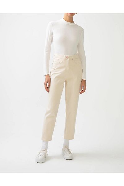 LİMABEL Ψηλόμεση Κρέμα Mom Jeans Lycra Flexible Extra Comfortable Fit Light Cream Jeans