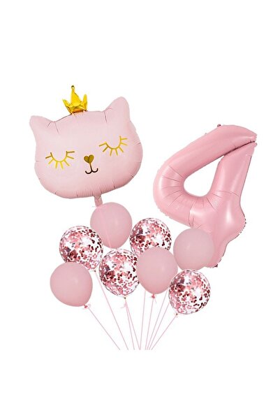 Mini Parti مجموعة بالونات Miss Catt Cat من Mini Party Store باللون الوردي