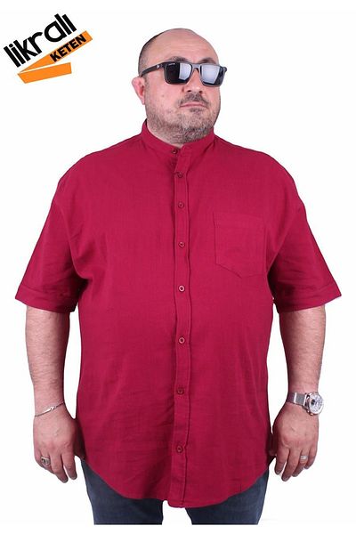 MocGrande Ανδρικό κοντομάνικο λινό Lycra Judge πουκάμισο με τσέπη 11303 Claret Red