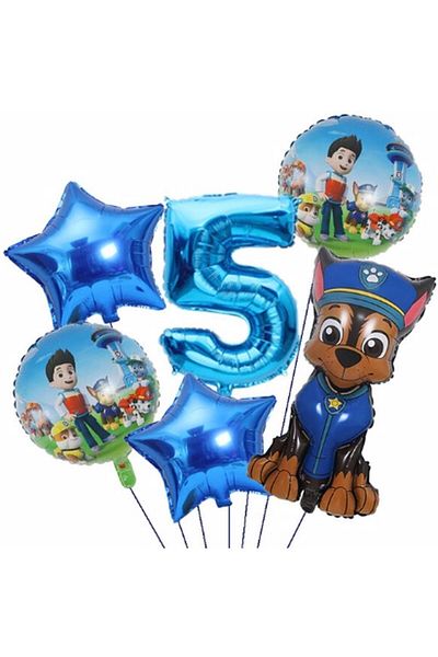 Parti Station Paw Oil Paw Patrol Police Dog Chase 5 Year Old Balloon Concept Birthday Set Age Balloon Set