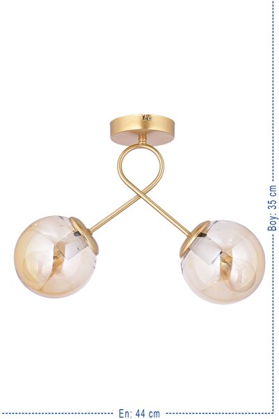 polataydinlatma Pırıl 2 Li Camlı Plafonyer Avize (gold)