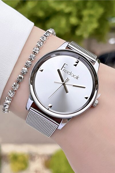 Freelook Gümüş Renk 5 ATM Su Geçirmez Kadın Kol Saati ve Bileklik