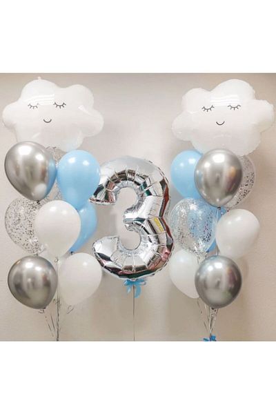 Parti Station Sky Cloud 3 Year Old Balloon Set Star Balloon Foil Set Concept Birthday Set Age Balloon Set